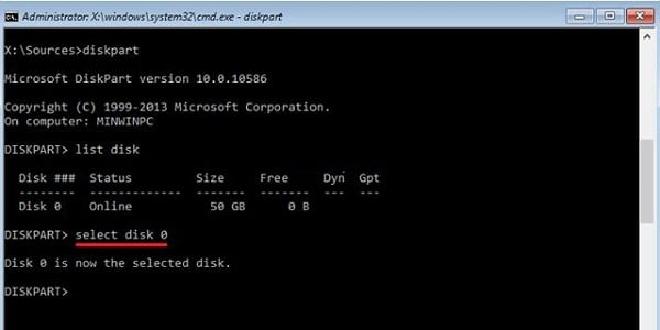 Набираємо select disk 0 Набираем select disk 0