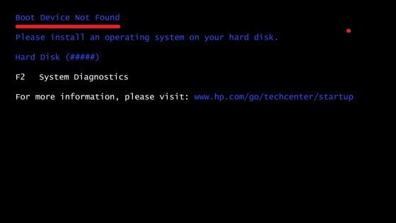 Скріншот помилки Boot Device Not Found на HP Скриншот ошибки Boot Device Not Found на HP