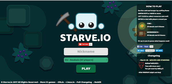 Початковий екран starve.io Начальный экран starve.io
