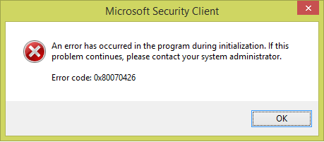 Скріншот помилки 0x80070426 Скриншот ошибки 0x80070426