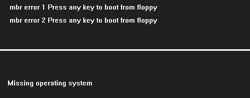 Текст помилки на екрані ПК MBR ERROR 1 Press any key to boot from floppy