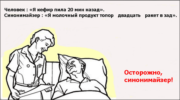 Деякі результат роботи синонімайзер виглядають досить забавно Некоторые результат работы синонимайзера выглядят довольно забавно