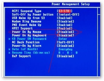 Пункт BIOS "Power on by mouse" Пункт BIOS "Power on by mouse"
